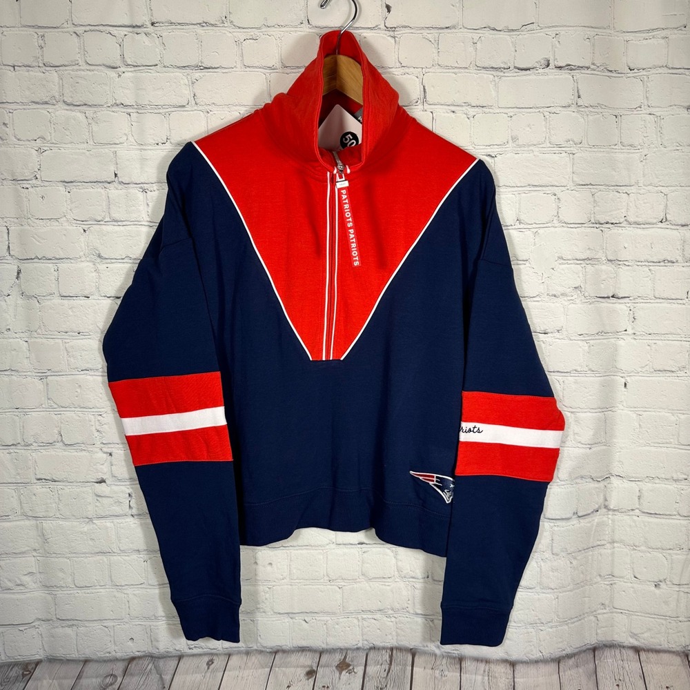 WEAR Erin Andrews New England Patriots Quarter Zip Pullover Navy Red Women Large